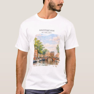 Amsterdam Nederland Gracht Kleurrijke Stad Reize T-shirt