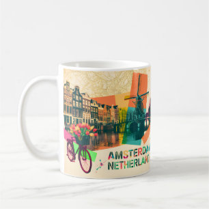Amsterdam Nederland Gracht Vintage Pop Art Reizen Koffiemok