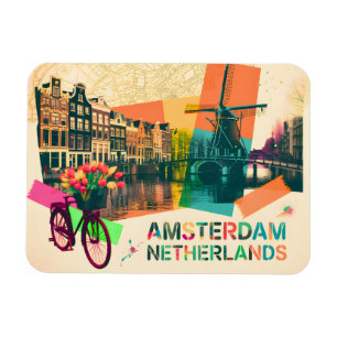 Amsterdam Nederland Gracht Vintage Pop Art Reizen Magneet