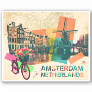 Amsterdam Nederland Gracht Vintage Pop Art Reizen Sticker
