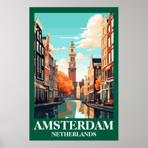 Amsterdam Nederland Gracht Vintage Reis Kunst Poster