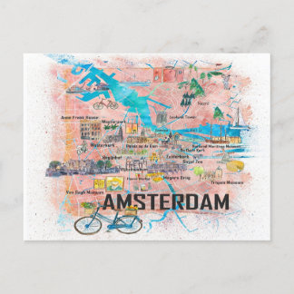 Amsterdam Nederland Illustratie Map Briefkaart