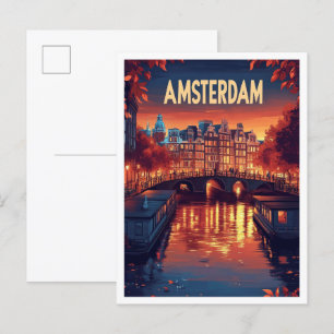 Amsterdam Nederland  Illustratie Reizen Briefkaart