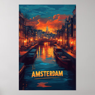 Amsterdam Nederland Illustratie Reizen Poster