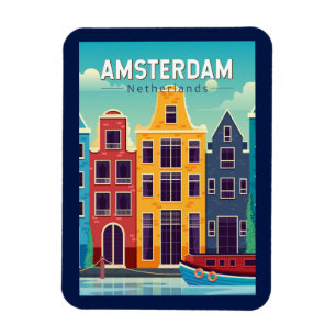 Amsterdam Nederland Kleurrijke Huizen Reizen Retro Magneet