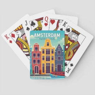 Amsterdam Nederland Kleurrijke Huizen Reizen Retro Pokerkaarten