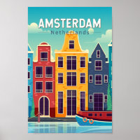 Amsterdam Nederland Kleurrijke Huizen Reizen Retro