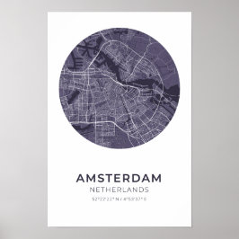 Amsterdam Nederland Paarse Cirkel Kaart Poster