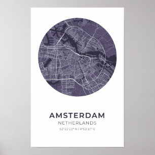 Amsterdam Nederland Paarse Cirkel Kaart Poster