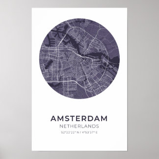 Amsterdam Nederland Paarse Cirkel Kaart Poster