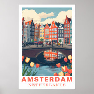 Amsterdam Nederland Reizen Fietsen Tulp Poster