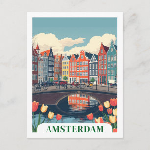 Amsterdam Nederland Retro Reizen Fietsen Briefkaart