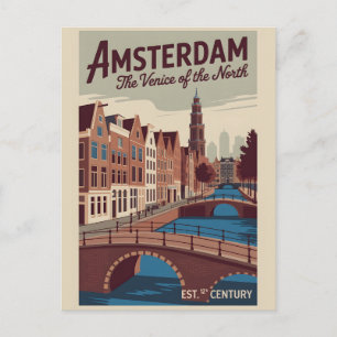 Amsterdam Nederland Retro Silhouette Reis Briefkaart