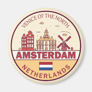 Amsterdam Nederland Skyline Embleem Magneet