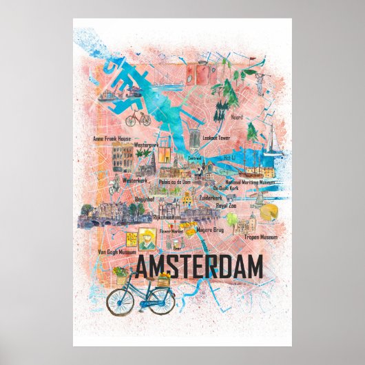 Amsterdam Nederland Stadskaart Poster (Voorkant)