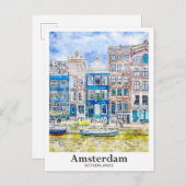 Amsterdam Nederland Travel Waterverf Hand getekend Briefkaart (Voorkant / Achterkant)