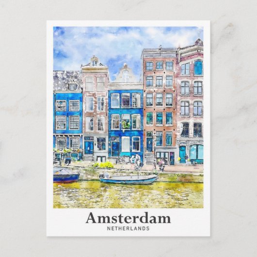 Amsterdam Nederland Travel Waterverf Hand getekend Briefkaart (Voorkant)