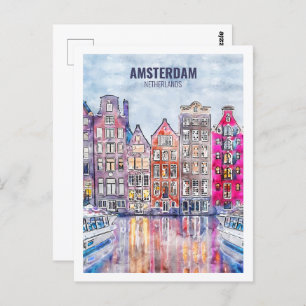 Amsterdam Nederland Travel Waterverf Sketch Briefkaart