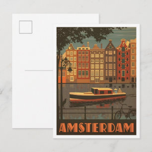 Amsterdam Nederland Vintage Kunst Reizen Briefkaart