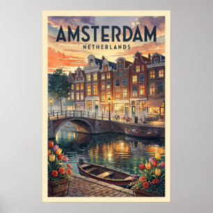 Amsterdam Nederland Vintage Reis Poster