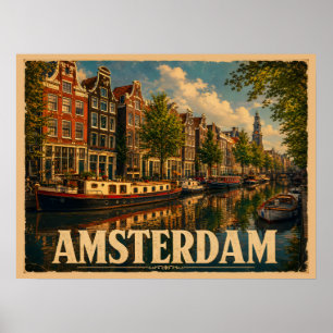 Amsterdam Nederland Vintage Reis Poster