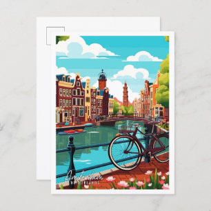 Amsterdam Nederland vintage reisillustratie Briefkaart