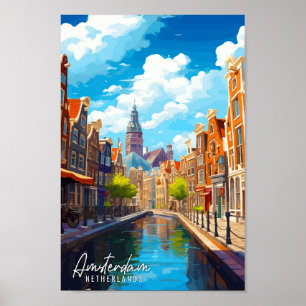 Amsterdam Nederland vintage reisillustratie Poster