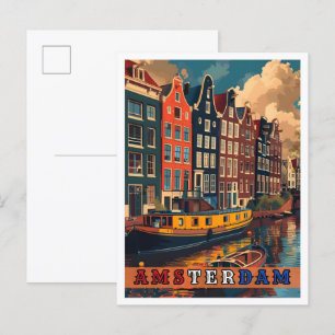 Amsterdam Nederland Vintage Travel Briefkaart