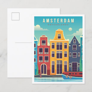 Amsterdam Nederland Vintage Travel Briefkaart