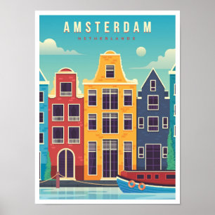 Amsterdam Nederland Vintage Travel Poster