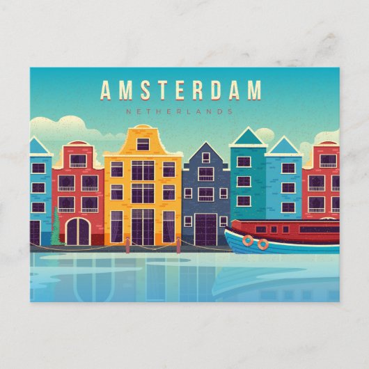  Amsterdam Nederland Waterfront & Boat Briefkaart (Voorkant)