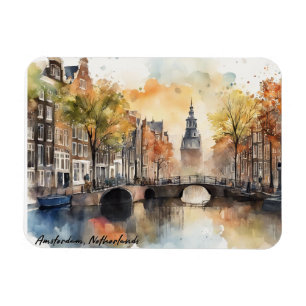 Amsterdam Nederland Waterverf Panorama Uitzicht Magneet