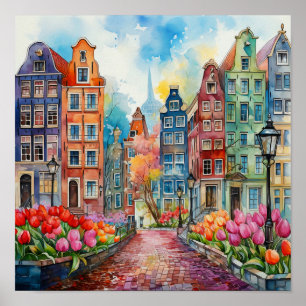 Amsterdam Nederland Waterverf Schilderen Poster