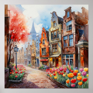 Amsterdam Nederland Waterverf Schilderen Poster