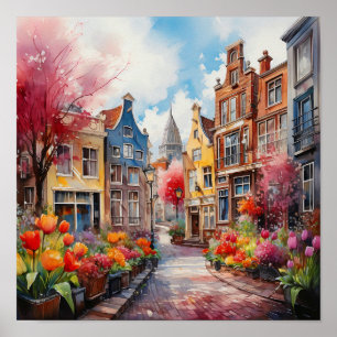 Amsterdam Nederland Waterverf Schilderen Poster