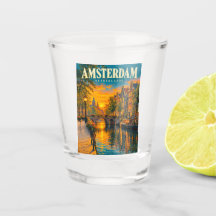 Amsterdam Nederland Zonsondergang Gracht Vintage R