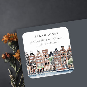 Amsterdam Nederlands landschapslandschap Waterverf Vierkante Sticker