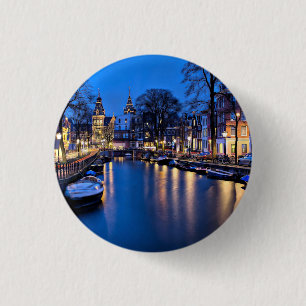 Amsterdam Night Wallpaper-67657 Ronde Button 3,2 Cm