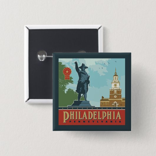 Amsterdam, PA | Independence Hall Vierkante Button 5,1 Cm (Voorkant /achterkant)