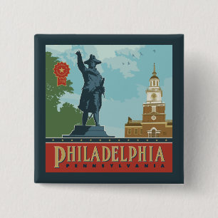 Amsterdam, PA Independence Hall Vierkante Button 5,1 Cm
