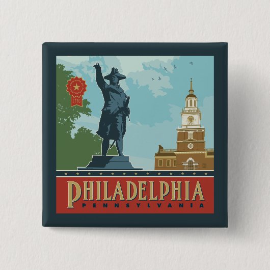 Amsterdam, PA | Independence Hall Vierkante Button 5,1 Cm (Voorkant)