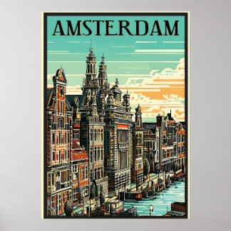 Amsterdam, Pays-Bas, Affiche de voyage
