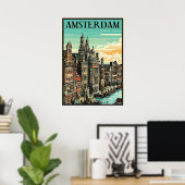 Amsterdam, Pays-Bas, Affiche de voyage (Bureau à domicile)