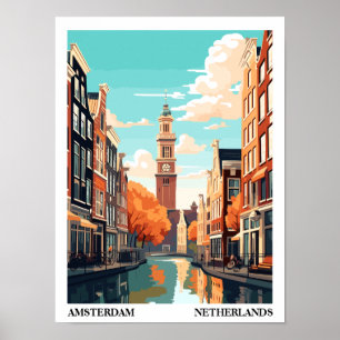 Amsterdam Retro Illustratie Reizen Poster