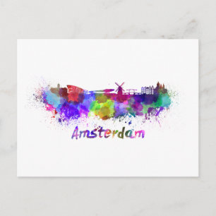 Amsterdam skyline in waterverf briefkaart