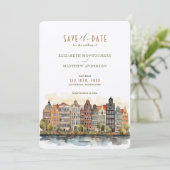 Amsterdam Skyline Nederlande Save-the-Date Kaart (Staand voorkant)