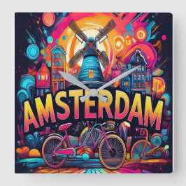 Amsterdam - stad van de fietsen vierkante klok