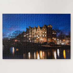 Amsterdam stadscentrum 's nachts legpuzzel