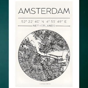 Amsterdam Stadsplattegrond Poster – Minimalistisch