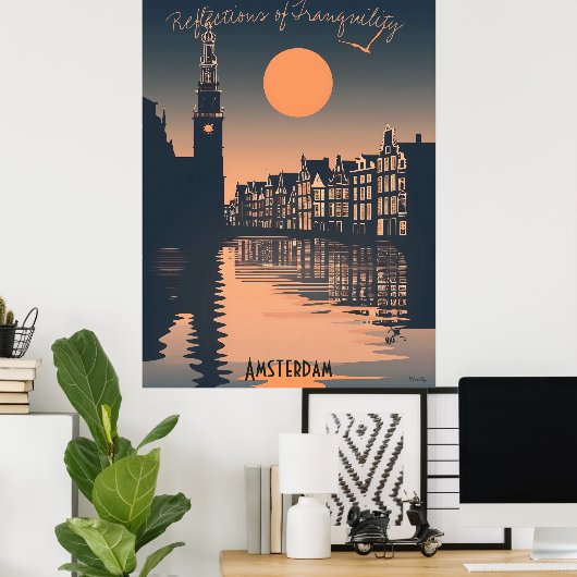 Amsterdam Sunset - Canal Silhouette Reflections Poster (Thuiskantoor)